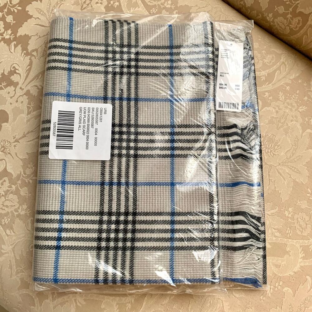 Urban Outfitters UO Long Plaid Scarf in Grey